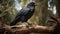 Black Bird Perched on Tree Branch