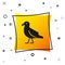 Black Bird seagull icon isolated on white background. Yellow square button. Vector