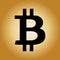 Black bitcoin sign icon on radial gradient golden background. Ve