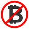 Black Bitcoin stop sign symbol in red crossed circle