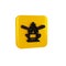 Black Blacksmith anvil tool and hammer icon isolated on transparent background. Metal forging. Forge tool. Yellow square
