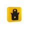 Black Blacksmith apron icon isolated on transparent background. Protective clothing and tool worker. Yellow square