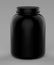 Black blank empty top front protein or gainer powder container tub and jar ready for your design labels. 3d render illustrat