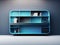 black and blue color bookshelf with books isolated on dark gradient background