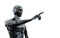 Black and blue intelligent robot cyborg pointing finger on white 3D rendering