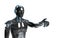 Black and blue intelligent robot cyborg pointing finger on white 3D rendering