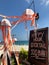 Black board of Advertisement put on the beach front of the restaurant.