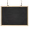 black board hanging on ropes