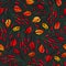 Black Board. Seamless Endless Pattern of Barberry Leaves and Berries. Red, Orange and Yellow. Autumn or Fall Harvest Collection. R