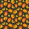 Black Board. Seamless Endless Pattern of Pumpkin. Half of Whole Orange Pumpkins, Flower Autumn Fall Vegetable Harvest Collection.