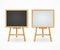 Black Board and White Set On Easel Front View. Vector