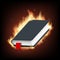 Black book with a blank cover on fire