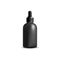 Black bottle of liquid face serum with rubber eyedropper cap, realistic blank mockup for cosmetic branding