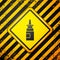 Black Bottle nasal spray icon isolated on yellow background. Warning sign. Vector