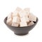 Black bowl of Cube taro root isolated on a white background