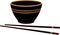 Black bowl with gold rim with chopsticks