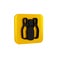 Black Bowling pin icon isolated on transparent background. Juggling clubs, circus skittles. Yellow square button.