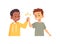 Black boy gives white boy high five, cartoon vector illustration. Two kids high five greeting, isolated.