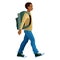 Black boy goes with his backpack to school isolated figure