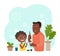 Black boy and his father brushing teeth illustration