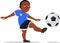 Black boy kicking soccer ball