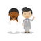 Black bride and mestizo bridegroom Interracial newlywed couple in cartoon style Vector illustration