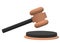 A black and brown judge gavel hammer and sound block white backdrop