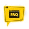 Black Browser FAQ icon isolated on white background. Internet communication protocol. Yellow speech bubble symbol