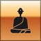 Black Buddhist monk in robes sitting in meditation icon isolated on gold background. Vector Illustration