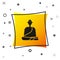 Black Buddhist monk in robes sitting in meditation icon isolated on white background. Yellow square button. Vector