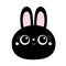 Black bunny rabbit hare face head round icon. Big eyelashes. Cute kawaii cartoon funny baby character. Scandinavian animal. Happy