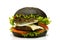 Black burger on white background