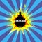 Black Burning Bomb Icon. Explode Flash, Cartoon Explosion with Boom Text