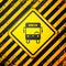 Black Bus icon isolated on yellow background. Transportation concept. Bus tour transport sign. Tourism or public vehicle