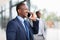 Black businessman cell phone