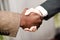 Black businessman shaking hands with a caucasian one