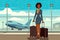 Black businesswoman at airport illustration. Generative AI.