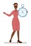 Black businesswoman with a clock. Character wearing business