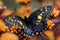 Black Butterfly With Orange Spots on Wings Generative AI