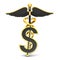 Black caduceus medical symbol and dollar sign