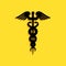 Black Caduceus medical symbol icon isolated on yellow background. Medicine and health care concept. Emblem for drugstore