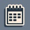 Black Calendar icon isolated on grey background. Long shadow style. Vector