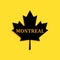 Black Canadian maple leaf with city name Montreal icon isolated on yellow background. Long shadow style. Vector