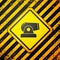 Black Cannon icon isolated on yellow background. Warning sign. Vector