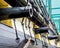 Black cannons through the hull of the USS Constellation in Baltimore Harbor