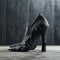 Black Canvas Texture 3d Heels - Futuristic Sculptural Shoes