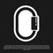 Black Carabiner icon isolated on black background. Extreme sport. Sport equipment. Vector Illustration.