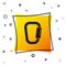 Black Carabiner icon isolated on white background. Extreme sport. Sport equipment. Yellow square button. Vector