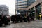 Black cars, private cars waiting for tourists in front of Radisson Hotel in downtown Bucharest, Romania, 2020