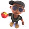 Black cartoon hiphop rapper character in 3d eating an apple